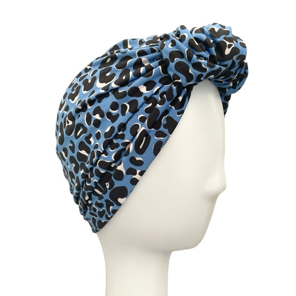 Blue Women's Cheetah Print Jersey Turban 