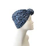 Blue Women's Cheetah Print Jersey Turban