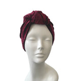 Wine Red Front Knot Crushed Velvet Hair Turban Hat