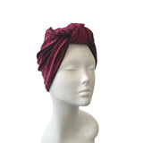 Wine Red Front Knot Crushed Velvet Hair Turban Hat