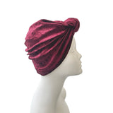 Wine Red Front Knot Crushed Velvet Hair Turban Hat