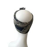 Self Tie Navy and Beige Leaf Print Headband 