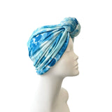 Soft Blue and White Tie Dye Full Head Turban