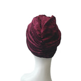 Wine Red Front Knot Crushed Velvet Hair Turban Hat