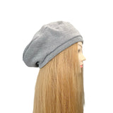 Grey Stretchy Rib Knit Beret for Women