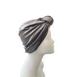 Silver Grey Front Knot Full Velvet Turban Hat for Women