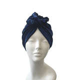 Navy Blue Velvet Rosette Knot Turban Hat