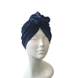 Navy Blue Velvet Rosette Knot Turban Hat