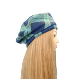 Navy and Green Tartan Retro Beret Hat