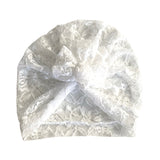 White Lace Rose Turban Hat for Women 