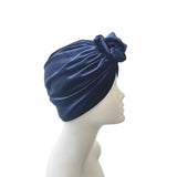 Navy Blue Velvet Rosette Knot Turban Hat