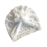 White Lace Rose Turban Hat for Women 