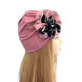 Colourful Cotton Beanie Hat with a Rosette