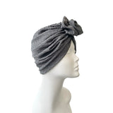 Grey Knit Fabric Rosette Knot Turban Hat