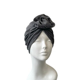 Grey Knit Fabric Rosette Knot Turban Hat