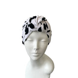 White Dotted Vintage Style Front Knot Turban