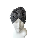 Grey Knit Fabric Rosette Knot Turban Hat