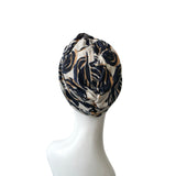 Navy Leaves on Beige Jersey Summer Turban