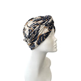 Navy Leaves on Beige Jersey Summer Turban