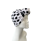 White Dotted Vintage Style Front Knot Turban