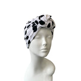 White Dotted Vintage Style Front Knot Turban