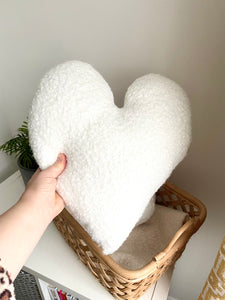 White Boucle Teddy Heart and Sphere Shaped Cushions