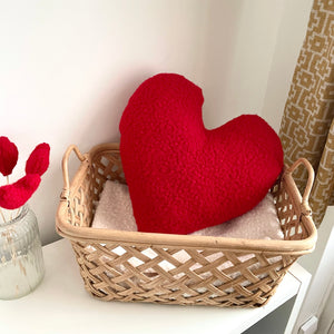 Handmade Red Boucle Teddy Heart Cushion