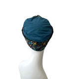 Teal Blue Soft Seamless Bamboo Turban Beanie Hat with Detachable Floral Headband